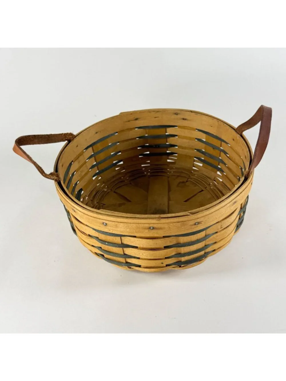Vintage 1997 Longaberger Round Basket w/ Liner & Leather Handles USA